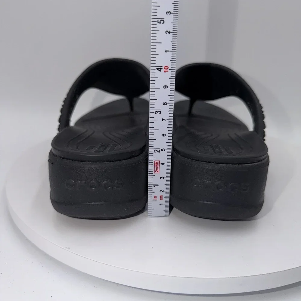 Crocs Monterey Diamante Wedge Flip Flops Black Women's Size 8 Boho Comfort